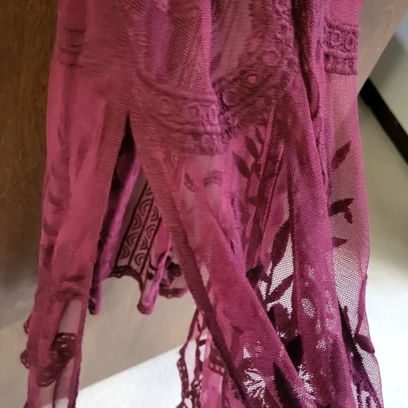 Altar'd State Marionette Maxi All Lace Dress Large Maroon Burgundy Mid Sleeve - Picture 9 of 10